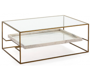 Sofabord i marmor og metal Ø82 cm - Antik guld/Sort marmor