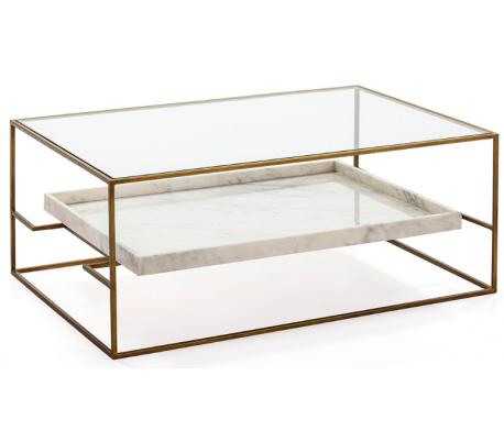 Sofabord i marmor og metal Ø82 cm - Antik guld/Sort marmor