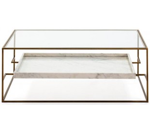 Sofabord i marmor og metal Ø82 cm - Antik guld/Sort marmor 2