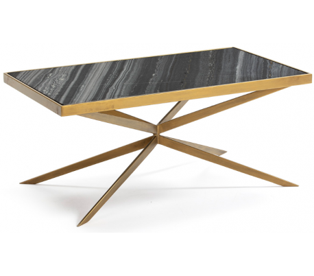 Sofabord i marmor, glas og metal 111 x 76 cm - Antik guld/Hvid marmor