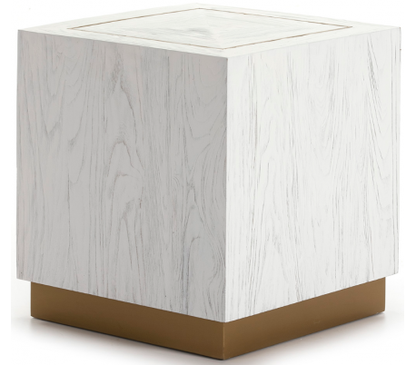 Sofabord i metal og træ Ø100 cm - Antik hvid/Antik guld