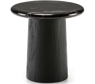 Sofabord i marmor og træ Ø70 cm - Sort/Sort marmor
