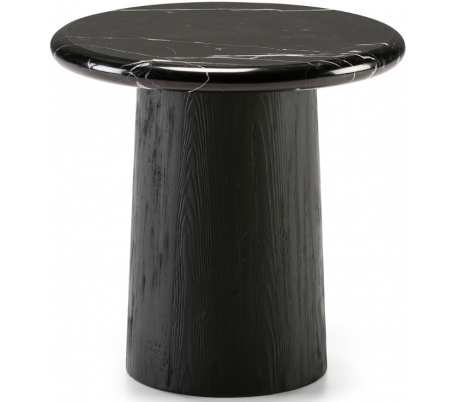 Sofabord i marmor og træ Ø70 cm - Sort/Sort marmor