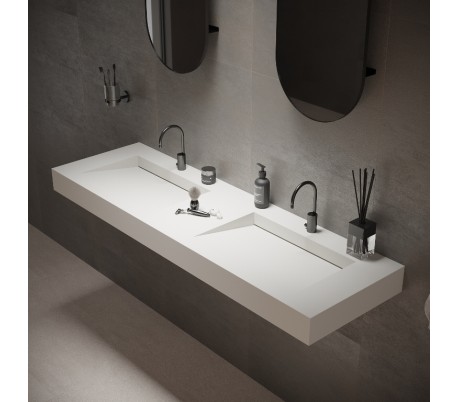 Ideavit Solidsquare vægmonteret håndvask 150 x 46 cm Solid surface - Mat hvid