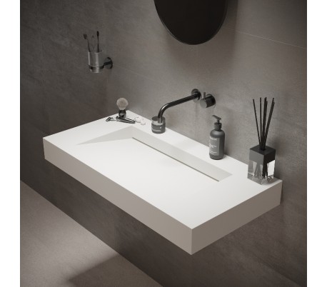 Ideavit Solidsquare vægmonteret håndvask 90 x 46 cm Solid surface - Mat hvid