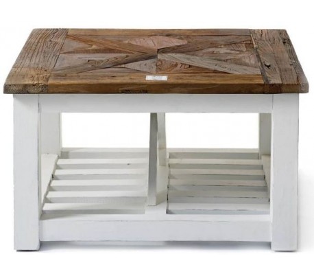 Sofabord i genanvendt elmetræ 90 x 90 cm - Antik hvid/Natur
