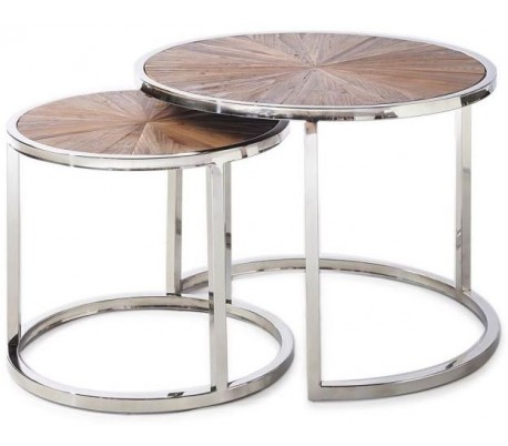 Sofaborde i genanvendt egetræ og stål Ø40/55 cm - Rustfri stål/Natur