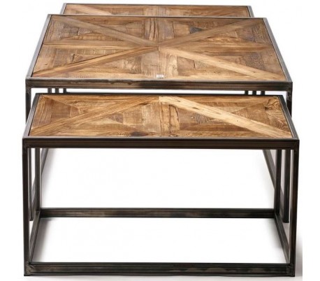 Sofaborde i genanvendt egetræ og stål 100 x 100 cm - Antik jerngrå/Antik brun