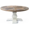 Rundt spisebord i genanvendt elmetræ Ø140 cm - Antik hvid/Natur