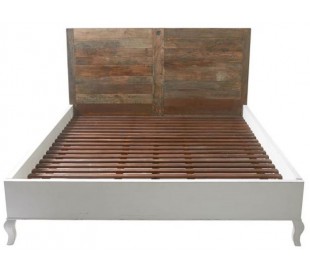 Sengeramme i genanvendt elmetræ og poplartræ 200 x 180 cm - Antik hvid/Antik natur