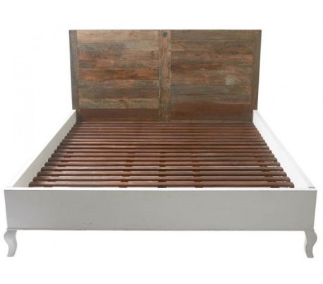 Sengeramme i genanvendt elmetræ og poplartræ 200 x 180 cm - Antik hvid/Antik natur