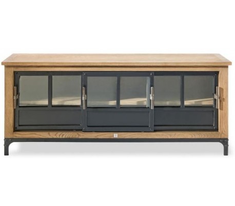 Klædeskab i genanvendt asktræ og jern H210 cm - Brun/Sort