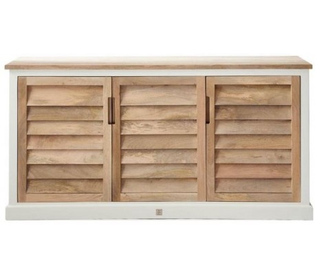 Sideboard i mangotræ og glas B180 cm - Antik hvid/Rustik natur