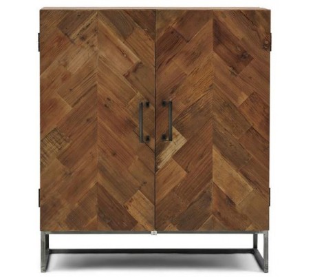 Vinskab i genanvendt elmetræ og jern H166 cm - Industrielt grå/Rustik natur