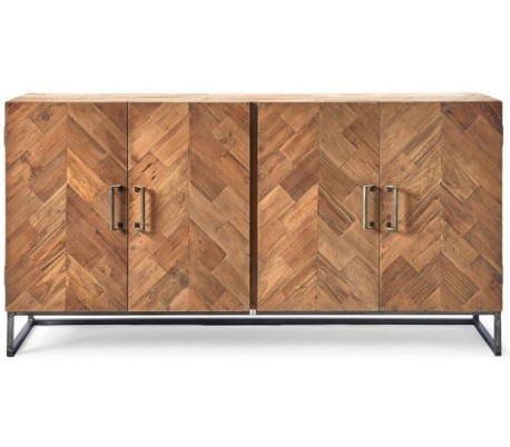 Sideboard i genanvendt elmetræ og jern H91 cm - Industrielt grå/Rustik natur