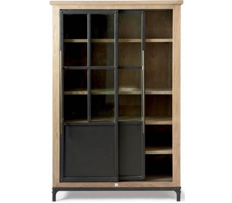 Vitrineskab i asktræ, jern og glas H220 cm - Natur/Industrielt sort