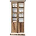 Vitrineskab i genanvendt elmetræ og poplartræ H210 cm - Antik hvid/Rustik brun