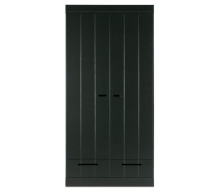 Klædeskab med skuffer i lakeret fyrretræ H195 x B94 x D53 cm - Betongrå