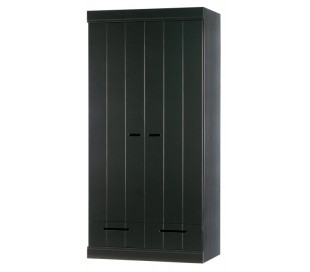 Klædeskab med skuffer i lakeret fyrretræ H195 x B94 x D53 cm - Betongrå 2