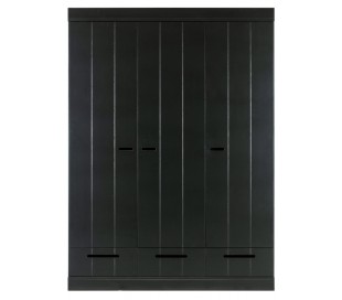 Klædeskab med skuffer i lakeret fyrretræ H195 x B140 x D53 cm - Hvid