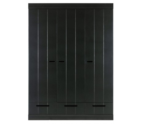 Klædeskab med skuffer i lakeret fyrretræ H195 x B140 x D53 cm - Hvid