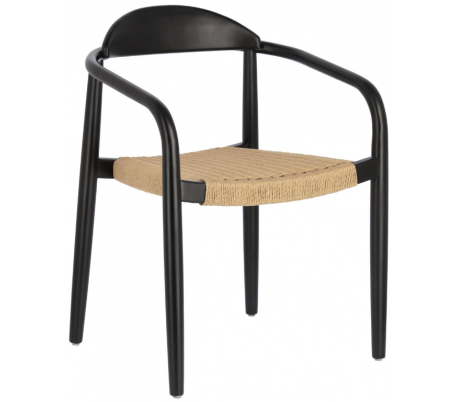 4 x Glynis havestole i eucalyptustræ og reb H78 cm - Sort/Sort