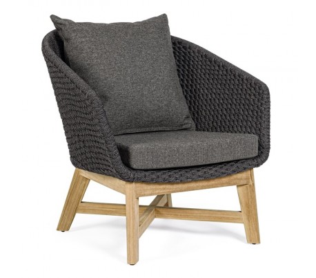 Havestol i teaktræ og polypropylene H77 cm - Natur/Grå