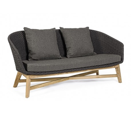 Lounge sofa i teaktræ og polypropylene B168 cm - Natur/Grå