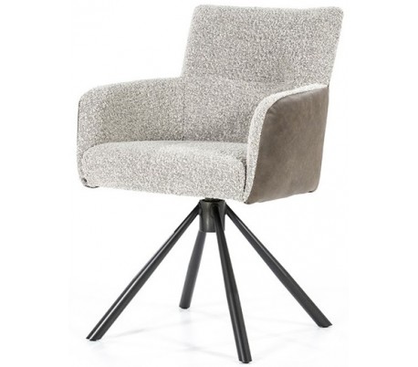 Sef rotérbar spisebordsstol i læder og polyester H86 cm - Sort/Beige/Mørkegrå