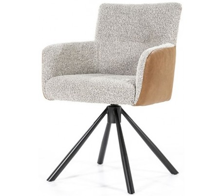 Sef rotérbar spisebordsstol i læder og polyester H86 cm - Sort/Beige/Brun