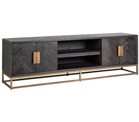 Blackbone tvbord i egetræ og stål B185 cm - Sort/Sølv