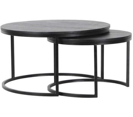 Blackbone sofaborde i egetræ og stål Ø74 + Ø91,5 cm - Antik messing/Børstet sort