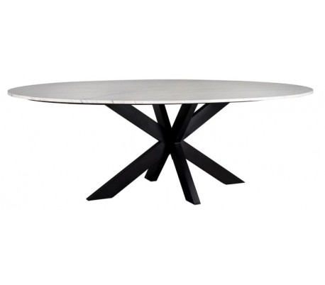 Lexington spisebord i marmor og jern 230 x 94 cm - Sort/Hvid marmor