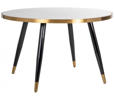 Odin spisebord i marmor og stål Ø140 cm - Sort/Hvid marmor