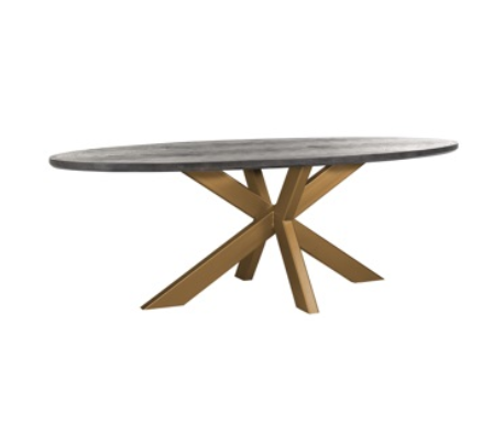 Lexington ovalt spisebord i marmor og jern 230 x 115 cm - Sort/Hvid marmor