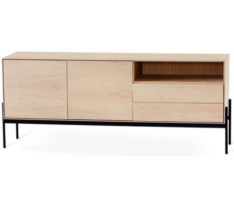 Ale spisebord i egetræsfinér og metal 210 x 100 cm - Sort/Hvidolieret