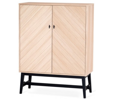 Bedrock spisebord i egetræsfinér og træ 220 x 95 cm - Sort/Hvidolieret eg