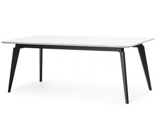 Bedrock spisebord i egetræsfinér og træ 220 x 95 cm - Sort/Hvidolieret eg