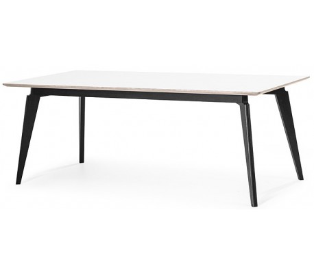 Bedrock spisebord i egetræsfinér og træ 220 x 95 cm - Sort/Hvidolieret eg