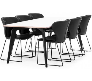 Bedrock spisebord i egetræsfinér og træ 220 x 95 cm - Sort/Hvidolieret eg 2