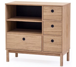 Bedrock highboard i egetræsfinér og træ H125 x B95 cm - Sort/Hvidolieret eg