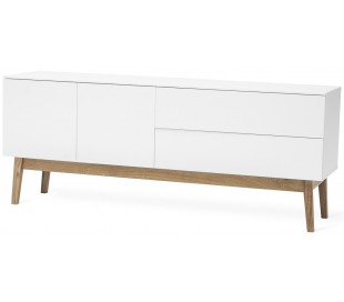 Mood tvbord i mdf, glas og egetræ B160 cm - Hvid/Natur