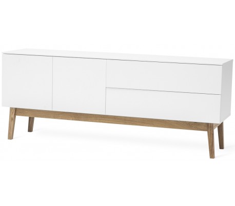 Mood tvbord i mdf, glas og egetræ B160 cm - Hvid/Natur