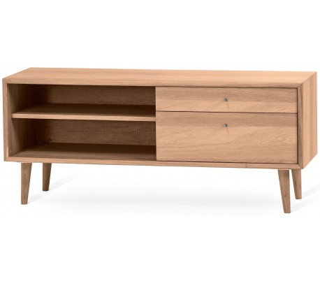 Scandi tvbord i egetræ og egetræsfinér B206 cm - Olieret eg