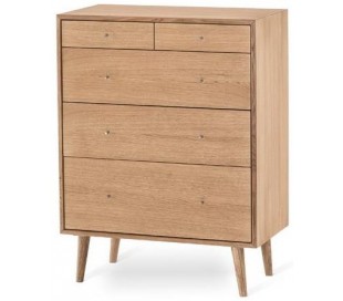 Klinte kommode med 5 skuffer i birketræ og mdf H78 cm - Hvid