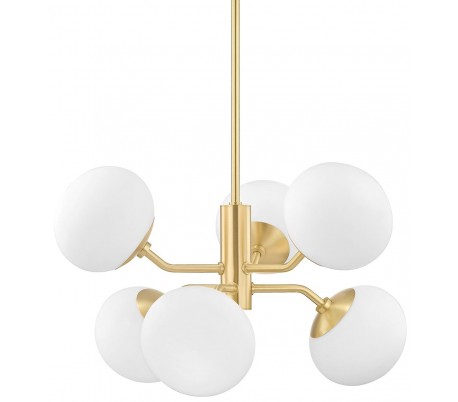 Estee Lysekrone i stål og glas Ø71 cm 6 x E27 - Poleret nikkel/Opalhvid