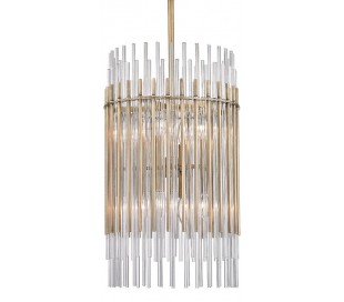 Wallis Loftlampe i stål og glas Ø50,2 cm 6 x E14 - Antik messing/Klar