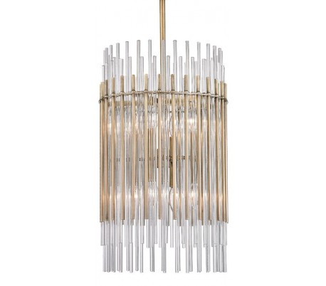 Wallis Loftlampe i stål og glas Ø50,2 cm 6 x E14 - Antik messing/Klar