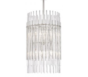 Wallis Loftlampe i stål og glas Ø66 cm 8 x E14 - Antik messing/Klar