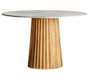 Rustikt barbord i mangotræ og marmor H77 cm x B137 cm - Hvid/Antik guld/Antik sort